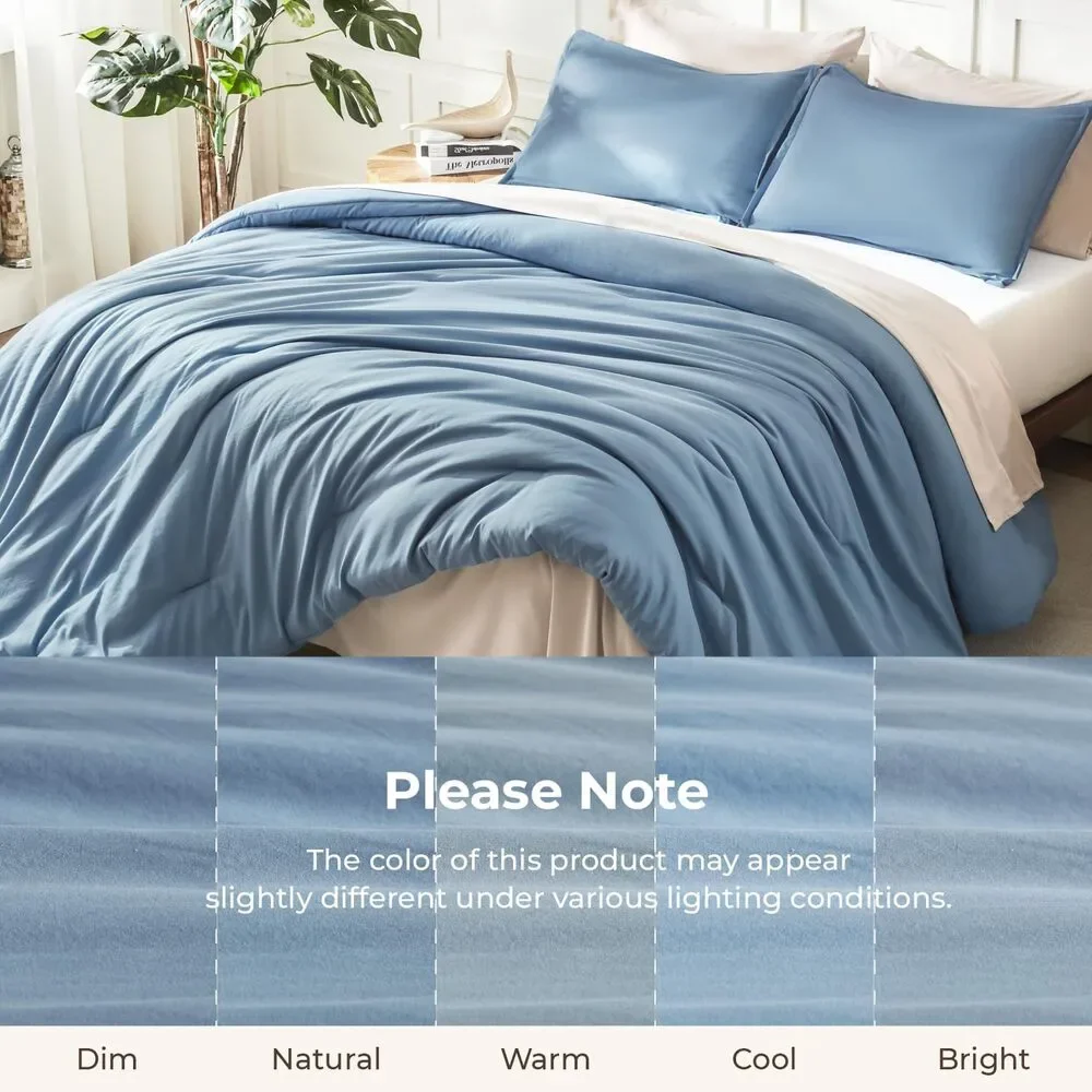 Oversized King Comforter Set, 3 Pc Grayish Blue Soft Fluffy Down Alternative
